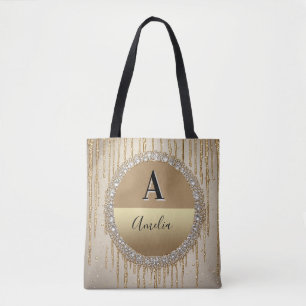 Bolsa Tote Presente Personalizado com Monograma a Ouro para C