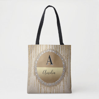 Bolsa Tote Presente Personalizado com Monograma a Ouro para C