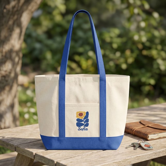 Bolsa Tote Presente Personalizado com Nome Floral Retro Perso (Criador carregado)