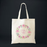 Bolsa Tote Presente personalizado de coroa floral cor-de-rosa<br><div class="desc">Mala floral rosa brilhante,  bolinha de presente personalizada. Violet Impressão ©</div>