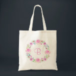 Bolsa Tote Presente personalizado de coroa floral cor-de-rosa<br><div class="desc">Mala floral rosa brilhante,  bolinha de presente personalizada. Violet Impressão ©</div>