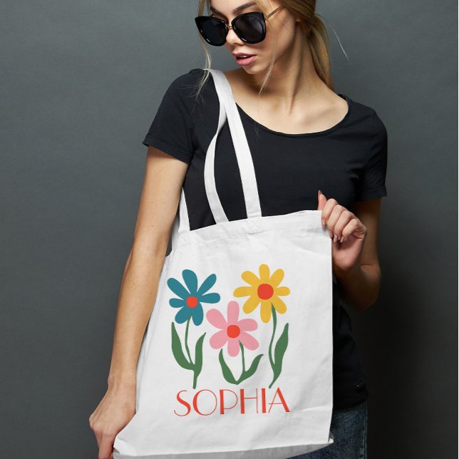 Bolsa Tote Presente Personalizado de Flor Funky Retro (Criador carregado)