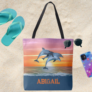 Bolsa Tote Presente Personalizado de Golfinho Oceano Praia pa