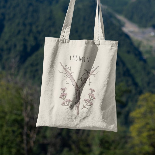 Bolsa Tote Presente Personalizado Letra Floral Y de Yarrow (Criador carregado)