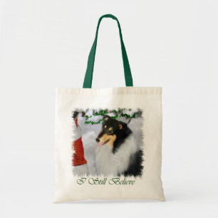 Bolsa Tote Presentes ásperos do Natal do Collie da Tri Cor