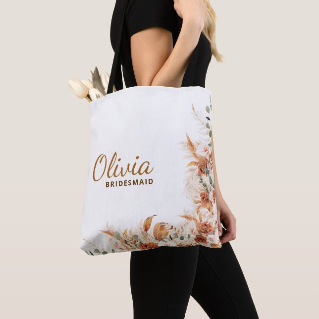 Bolsa Tote Presentes de Bridesmaid de Script Floral Minimalis (Close Up)