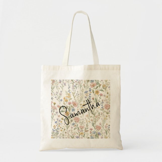 Bolsa Tote Presentes de damas de honra com flores silvestres  (Frente)