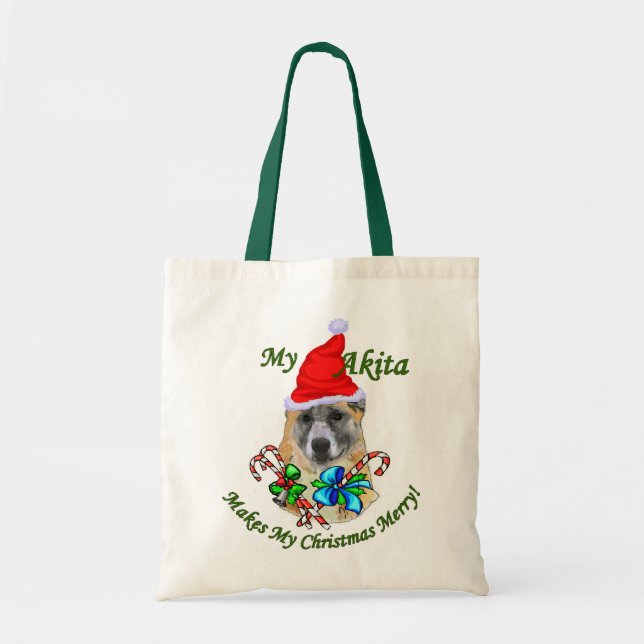 Bolsa Tote Presentes de Natal Akita (Frente)