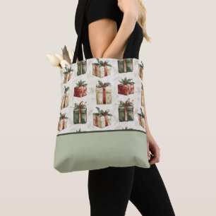 Bolsa Tote Presentes de Natal bonito, Holly, bloco de cores