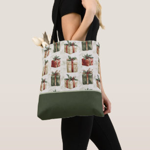 Bolsa Tote Presentes de Natal Bonitos, Azevinho, Bloco de Cor