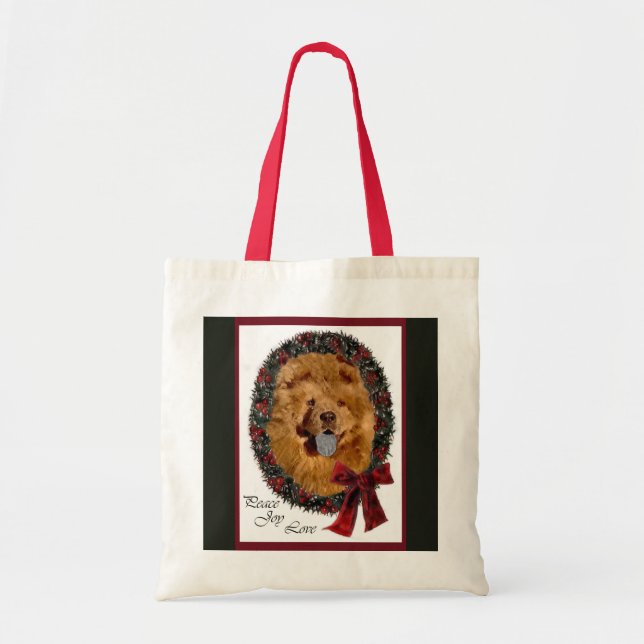 Bolsa Tote Presentes de Natal Chow Chow (Frente)
