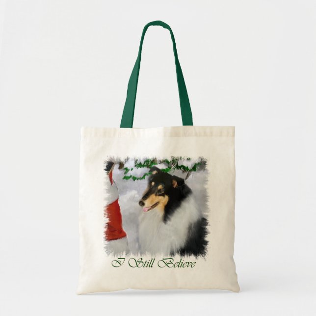 Bolsa Tote Presentes de Natal de Collie Rough Rough Tricolor (Frente)