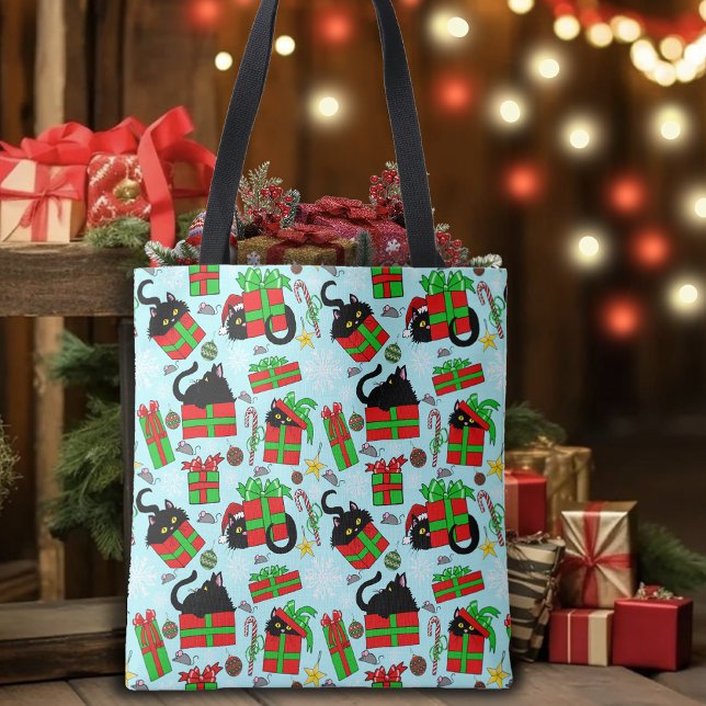 Bolsa Tote Presentes de Natal de Gato Negro (Criador carregado)