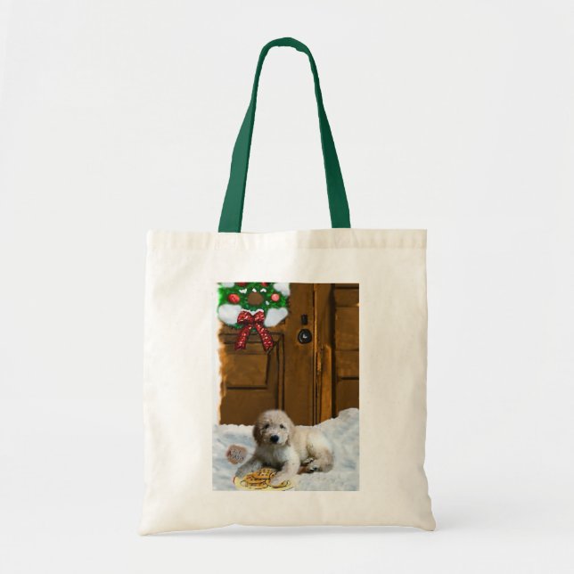 Bolsa Tote Presentes de Natal de Goldendoodle (Frente)