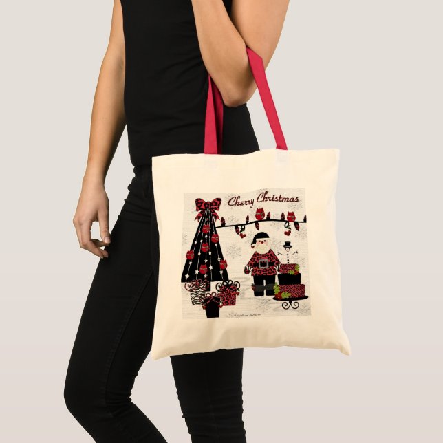 Bolsa Tote Presentes de Natal RAB Rockabilly Cherry (Frente (produto))