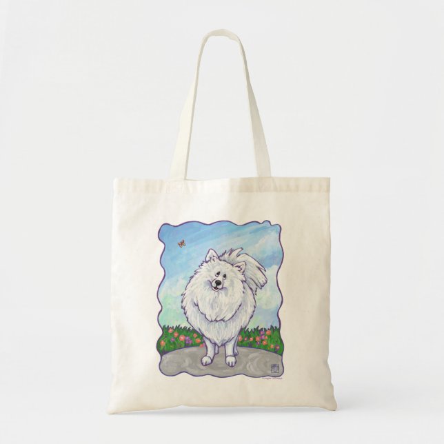 Bolsa Tote Presentes e Acessórios para Pomerânia Branco (Frente)