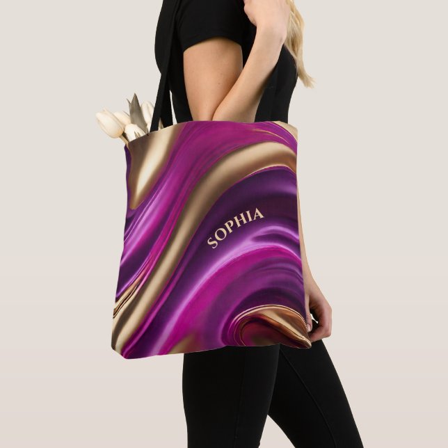 Bolsa Tote Presentes Modernos para Sua-Fúcia Roxo e Dourado- (Close Up)