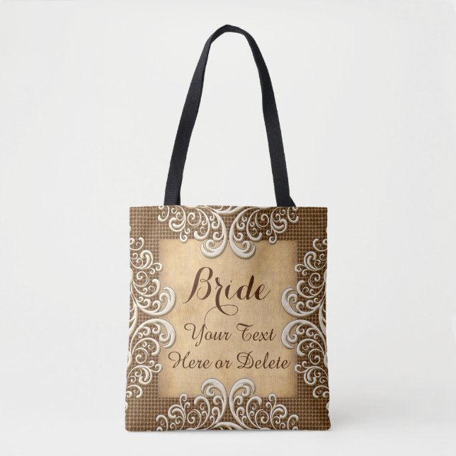 Bolsa Tote Presentes personalizados de Burlap e Casamento (Frente)