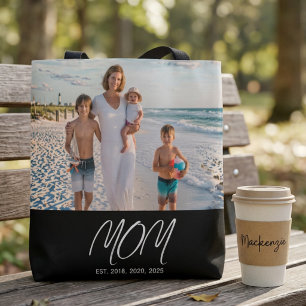 Bolsa Tote Preta com Rótulo de Mãe Estabelecida