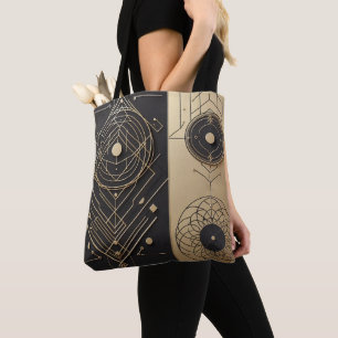 Bolsa tote preta e dourada de design geométrico