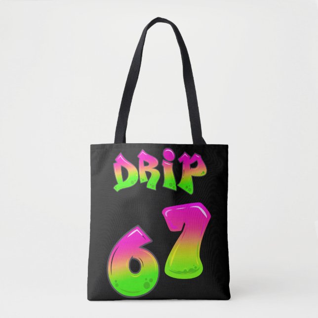 Bolsa Tote Preta Neon Slime DRIP 67 Meme Viral (Frente)