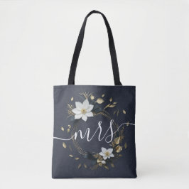 Bolsa Tote Preto Branco e Dourada Floral Wreath Noiva Sra.