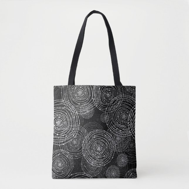 Bolsa Tote Preto Branco: Formas Redondas Sem Olhos. (Frente)