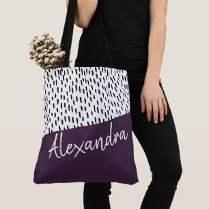 Bolsa Tote Preto branco roxo moderno personalizado