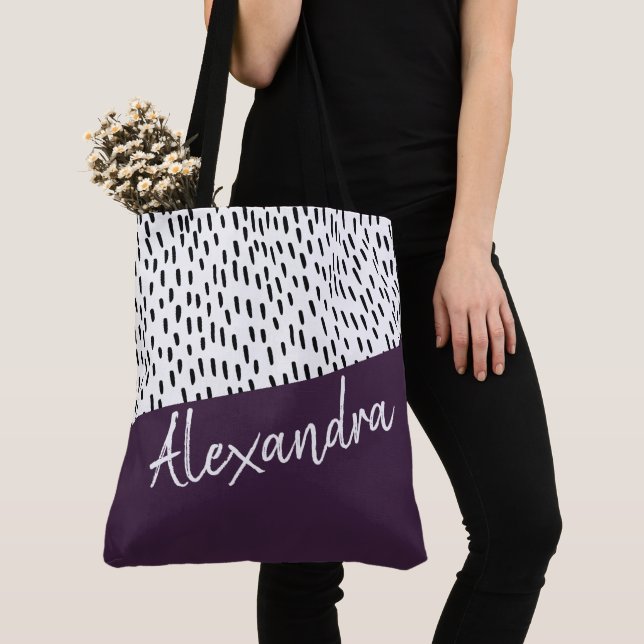 Bolsa Tote Preto branco roxo moderno personalizado (Close Up)