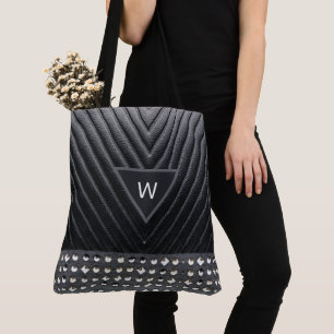 Bolsa Tote Preto Couro Preto Nome Padrão Geétrico Inclinado B