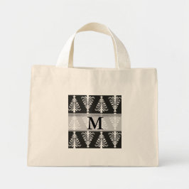 Bolsa Tote Preto de prata das árvores de Natal Monogrammed