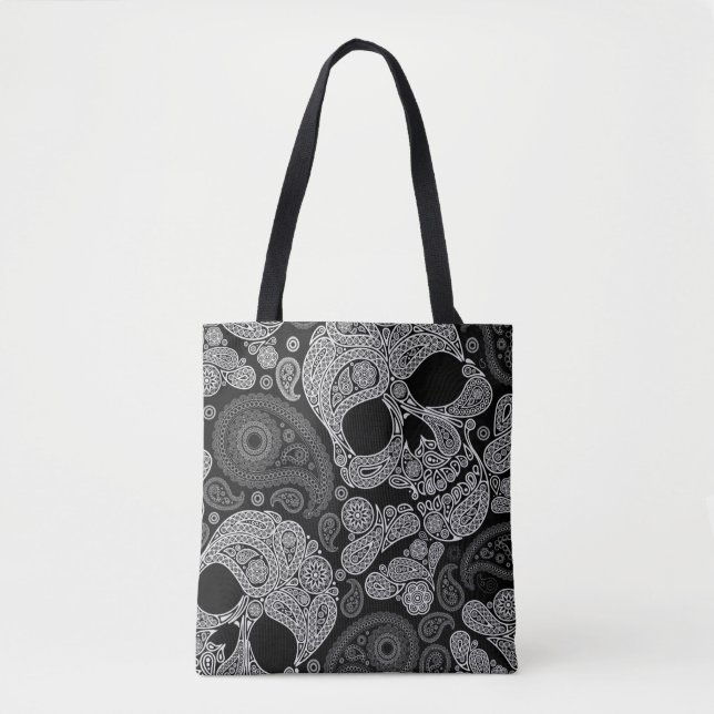 Bolsa Tote Preto do crânio de Paisley (Frente)