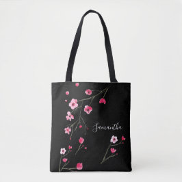 Bolsa Tote Preto do Flor de Cereja Personalizado