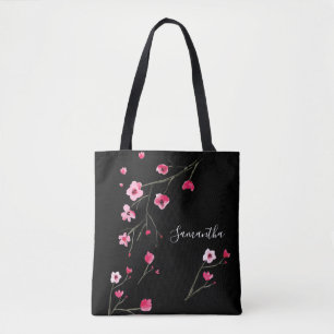 Bolsa Tote Preto do Flor de Cereja Personalizado