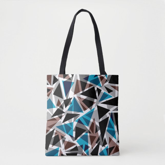 Bolsa Tote Preto e Azul, Poligonal, Abstrato, Geométrico (Frente)