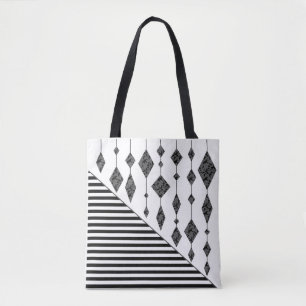 Bolsa Tote Preto e branco, abstrato, geométrico, simples, Dig