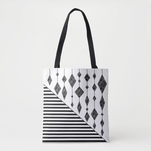 Bolsa Tote Preto e branco, abstrato, geométrico, simples, Dig (Frente)