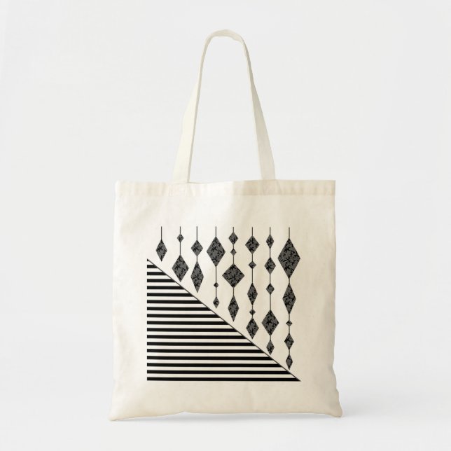 Bolsa Tote Preto e branco, abstrato, geométrico, simples, Dig (Frente)
