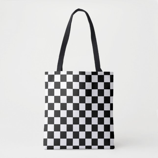 Bolsa Tote Preto e branco Checkered (Frente)
