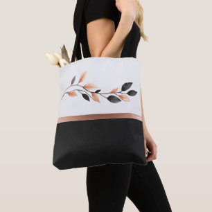 Bolsa Tote Preto e Branco com Tom Duplo com Desenho de Folha