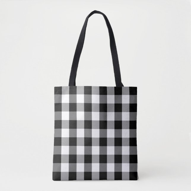 Bolsa Tote Preto e branco moderno do teste padrão da xadrez (Frente)