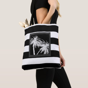 Bolsa Tote Preto e Branco Palmeiras Tropical Moderno Chic