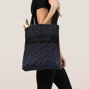 Bolsa Tote Preto Elegante Cinza Brilhante Girly Personaliza
