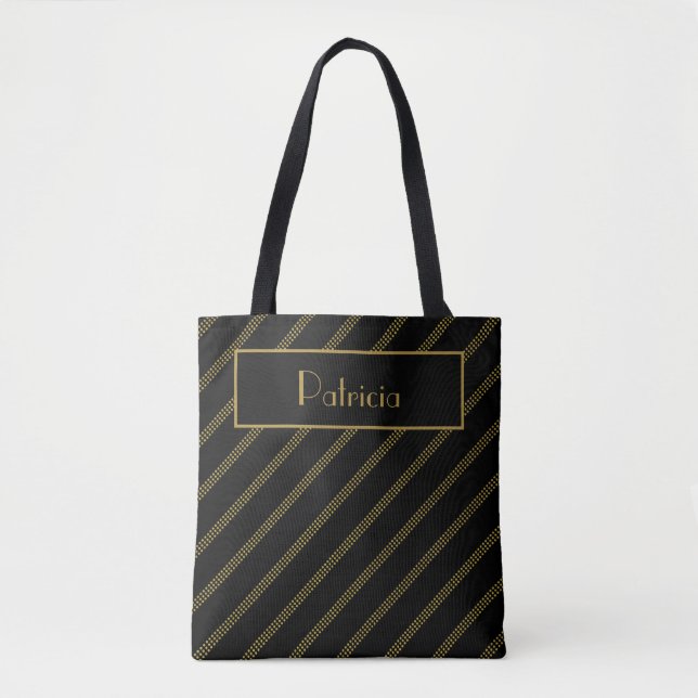 Bolsa Tote Preto Elegante Com Linhas De Ouro Dotadas Diagonai (Frente)