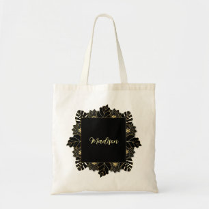 Bolsa Tote Preto Elegante e Nome Personalizado Dourado