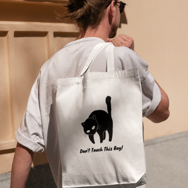 Bolsa Tote Preto Engraçado, Gato Não Toque nesta Sacola (cats lover)