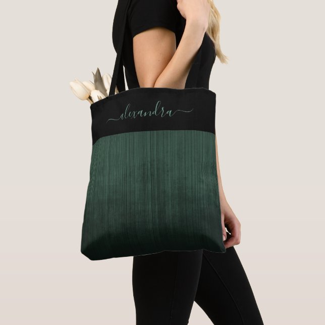 Bolsa Tote Preto Escuro Verde-listrado personalização elegant (Close Up)