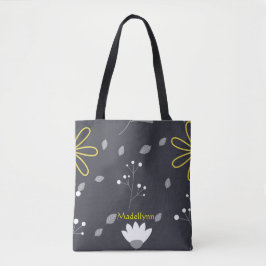 Bolsa Tote Preto Floral Moderno Personalizado e Amarelo