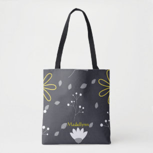 Bolsa Tote Preto Floral Moderno Personalizado e Amarelo