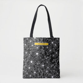 Bolsa Tote Preto Floral Negro Preto Escuro Nome Amarelo